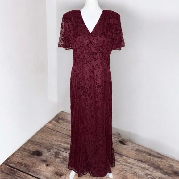VTG CDC Evening Y2K Floral Emboss Velvet Maxi Dress 10 Burgundy Whimsigoth Vamp - Picture 1 of 13